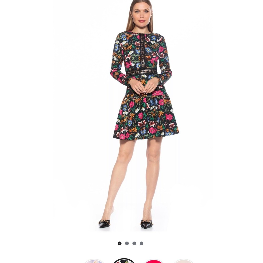Alexia Admor Alexa Long Sleeve Lace Trim Floral Print Mini Dress D5060 Black 8